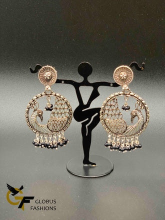 Peacock design silver chandbali earrings