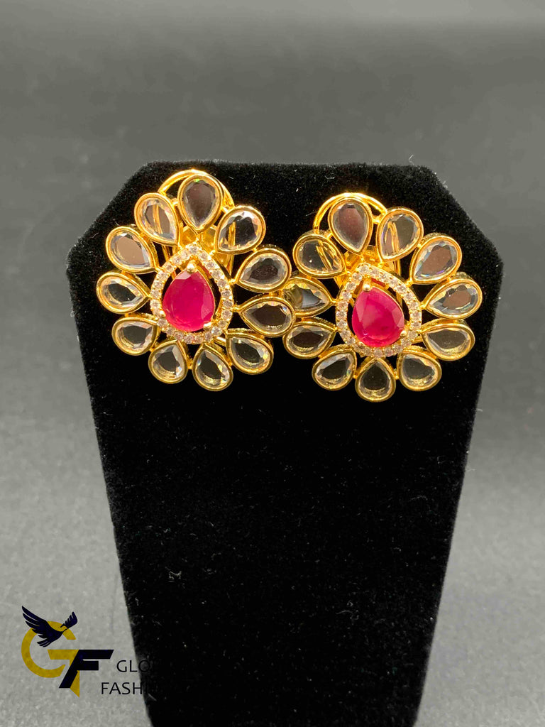 Cute uncut cz stones with ruby and sapphire stones big earrings