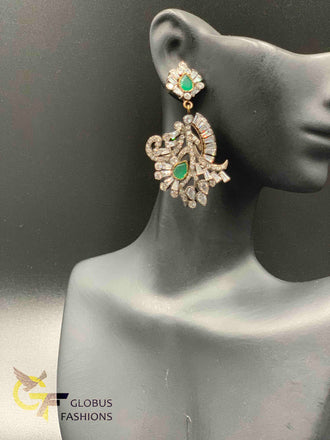 Classic design cz stones and emerald stones German silver earrings