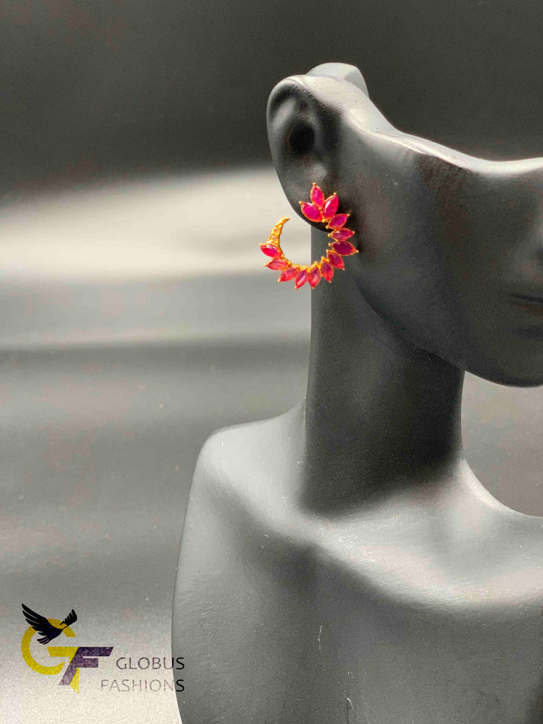 Cute traditional ruby , emerald and rose gold stones half circle earrings