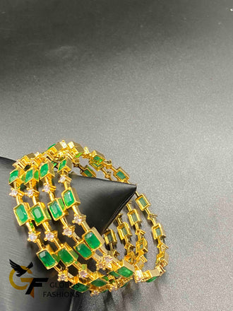 Emerald and cz stones set of four bangles