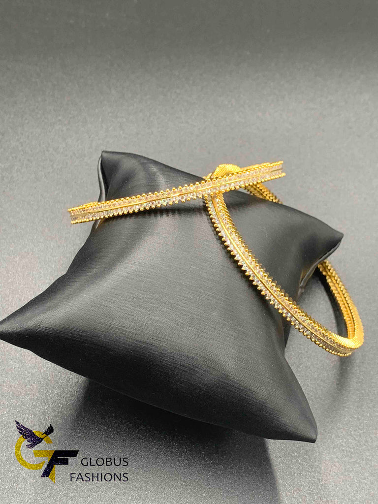 Thick two-line cz stones set of two bangles