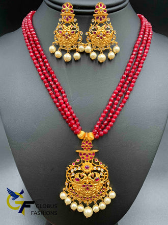 Ruby beads with matching antique pendant set