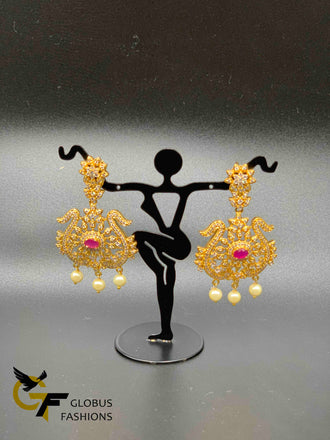 Cz stones with ruby stones unique design earrings