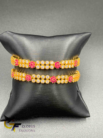 Double line cz stones with ruby  stones set of two bangles