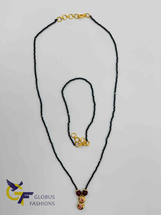 Pink stones pendant with black diamond beads chain and matching bracelet