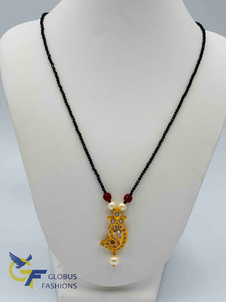 Single line black beads chain with cz stones pendant