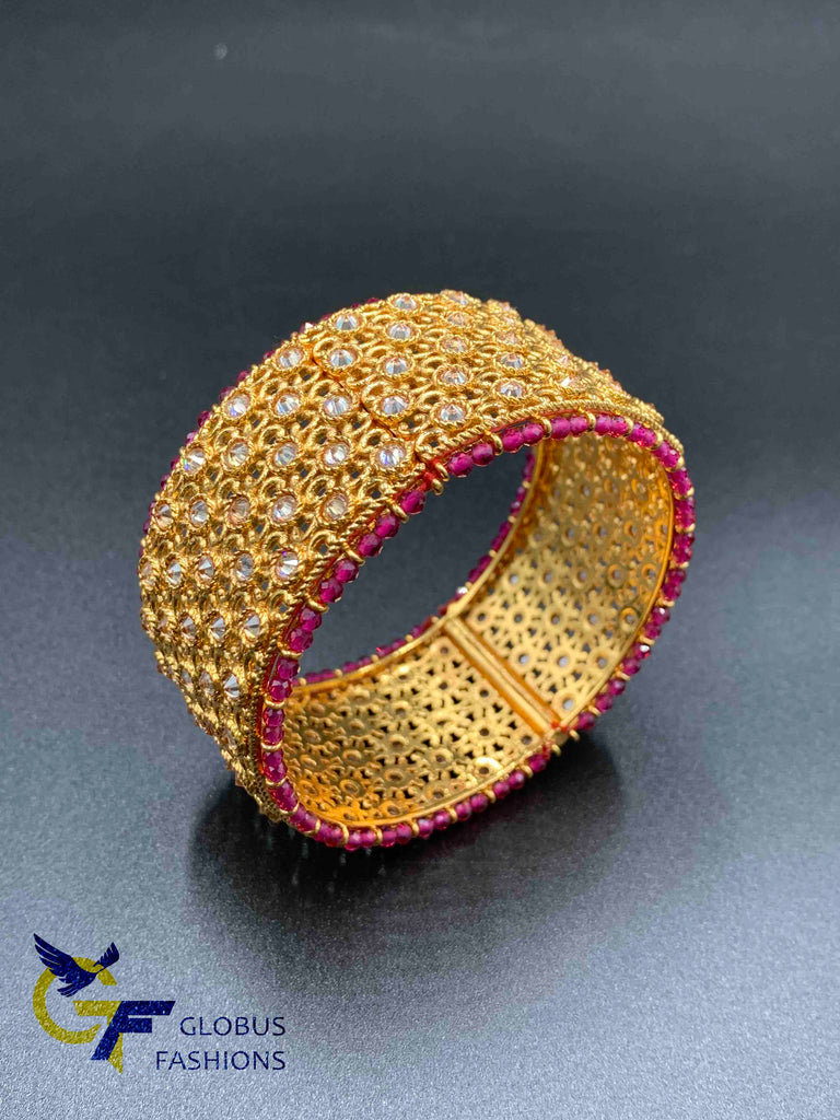 Polki Stones with Emerald & Ruby beads big Kada Bangles
