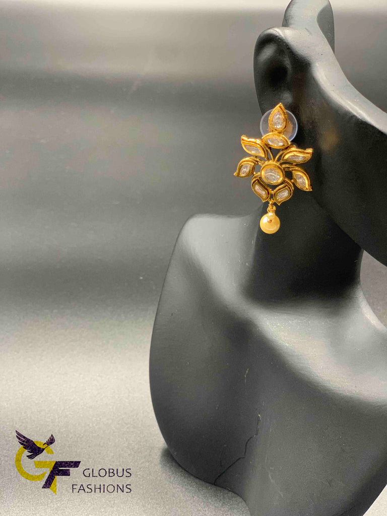 Natural and real pearls chain with real Kundan stones necklace set