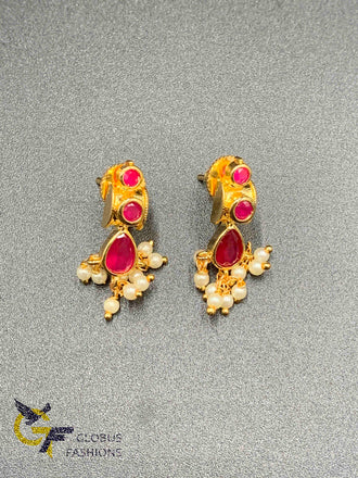 Full Ruby Stones with Pearls small earrings