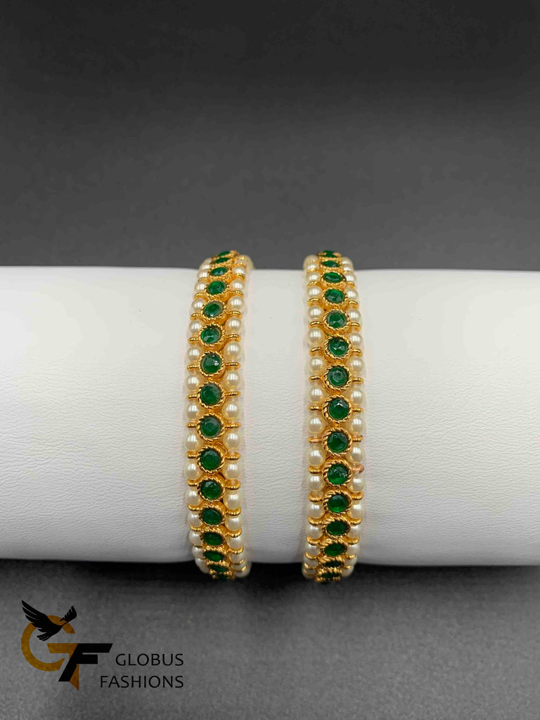 Semi Precious Pearls with Ruby & Emerald Stones Bangles