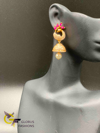 Cz stones and ruby stones peacock earrings