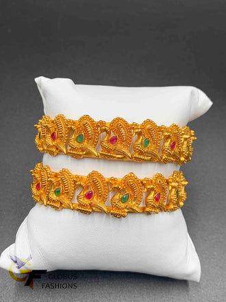 Peacock design multicolor stones antique look big bangles
