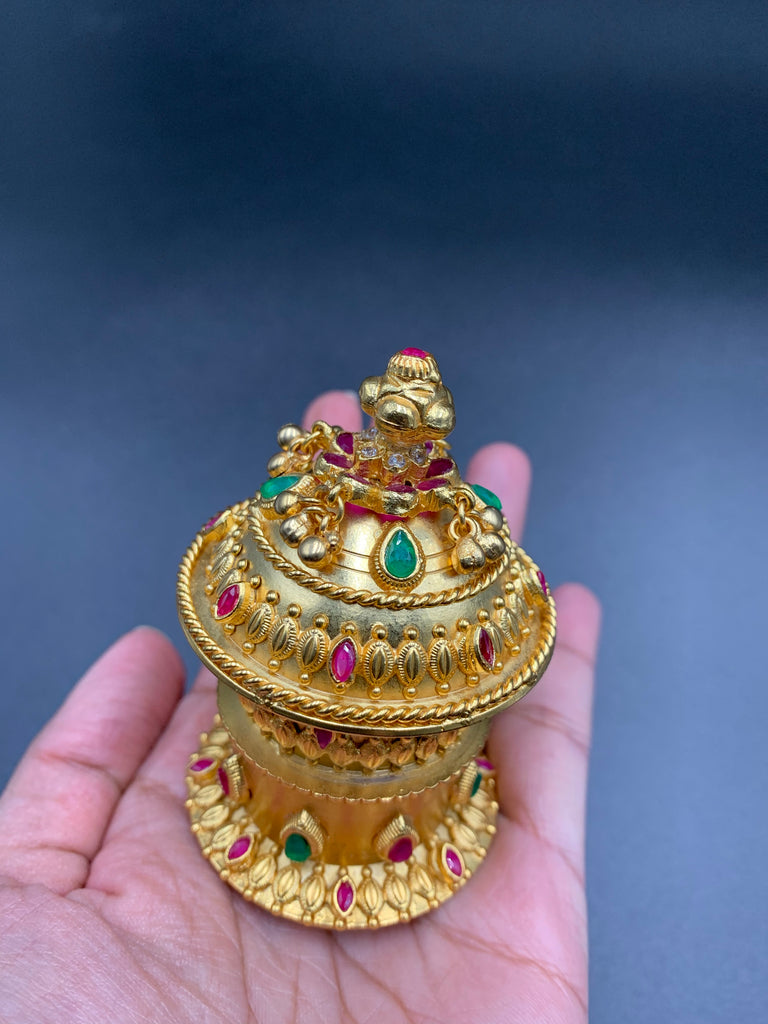 Double stack multicolor stones kumkum and turmeric box