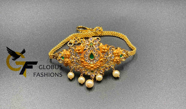 Cz stones and emerald stones with pearls simple design bajubund