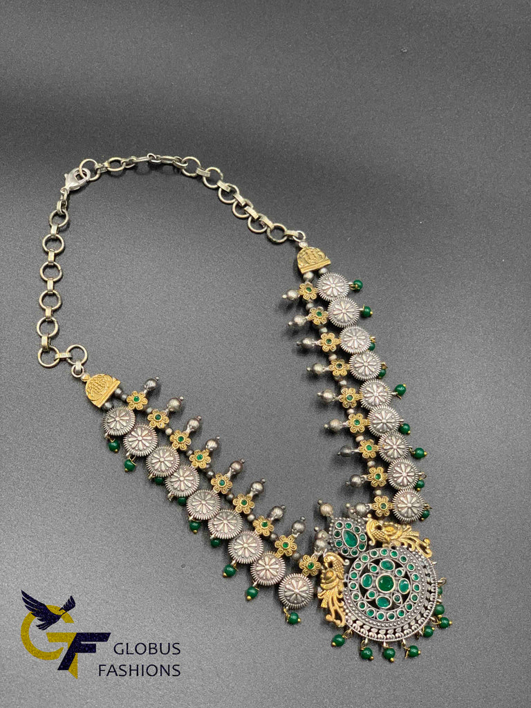 Oxidized German Silver Emerald and Sapphire stones necklaces