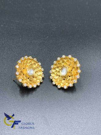 Big size flower design cz stones with kundan earrings