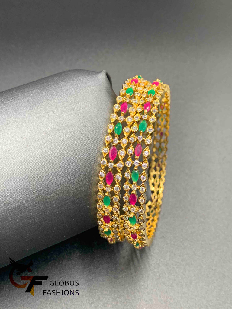 Three lines multi-color stones set of two bangles