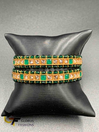 Elegant emerald beads & Stones with kundan stones set of two bangles