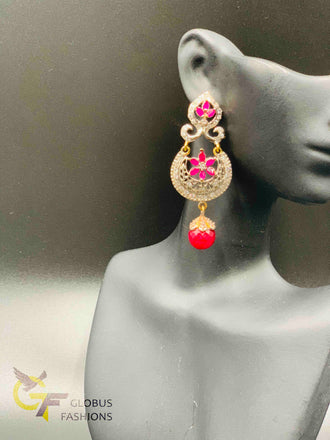 Cz stones with ruby stones oxidized German silver earrings