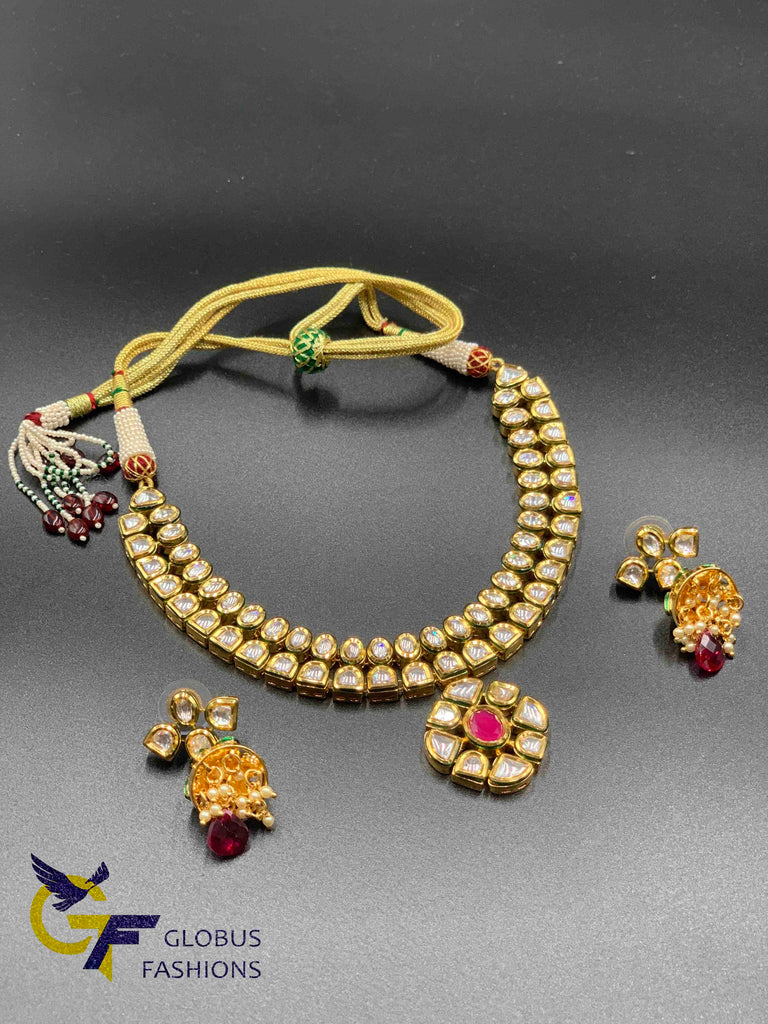 Traditional kundan stones with matching jumka earrings