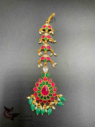 Kemp Stones with emerald beads traditional tikka