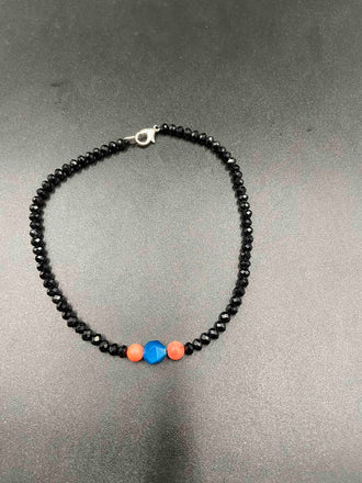 Black crystal beads with pink coral  beads single anklet