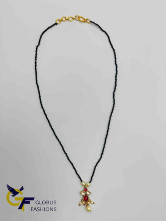 Black diamond beads chain with traditional ruby stones and kundan stones