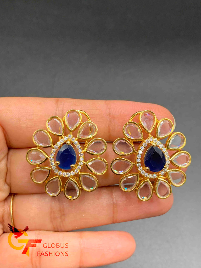 Cute uncut cz stones with ruby and sapphire stones big earrings