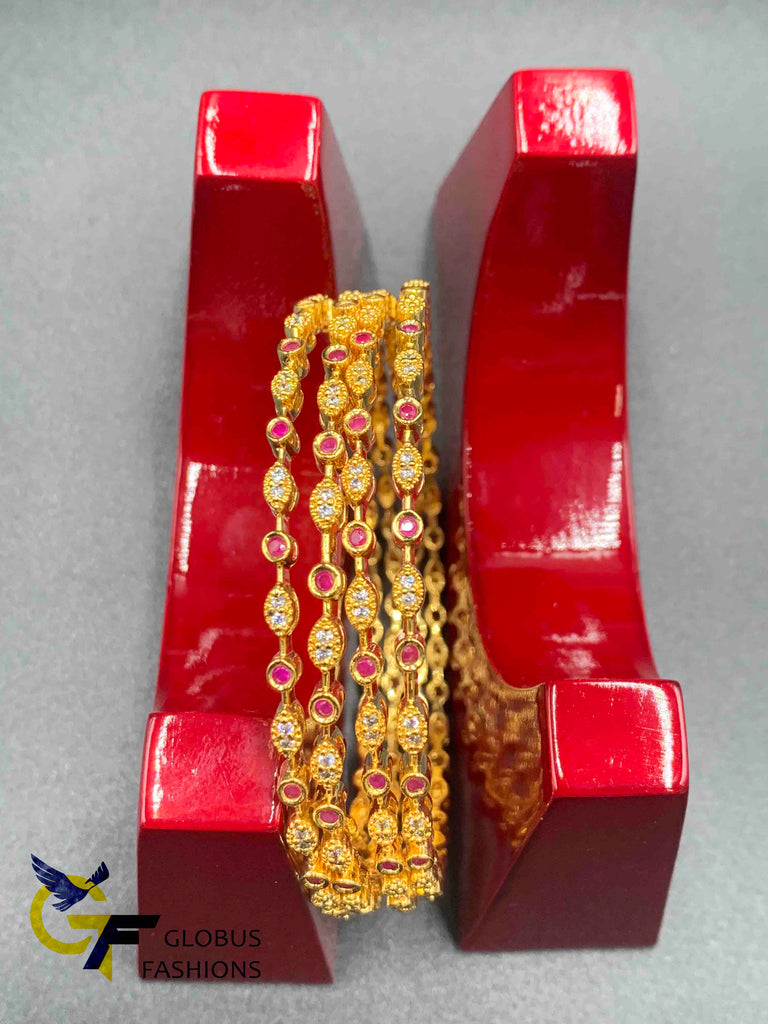 Cz stones and ruby stones simple design set of four bangles