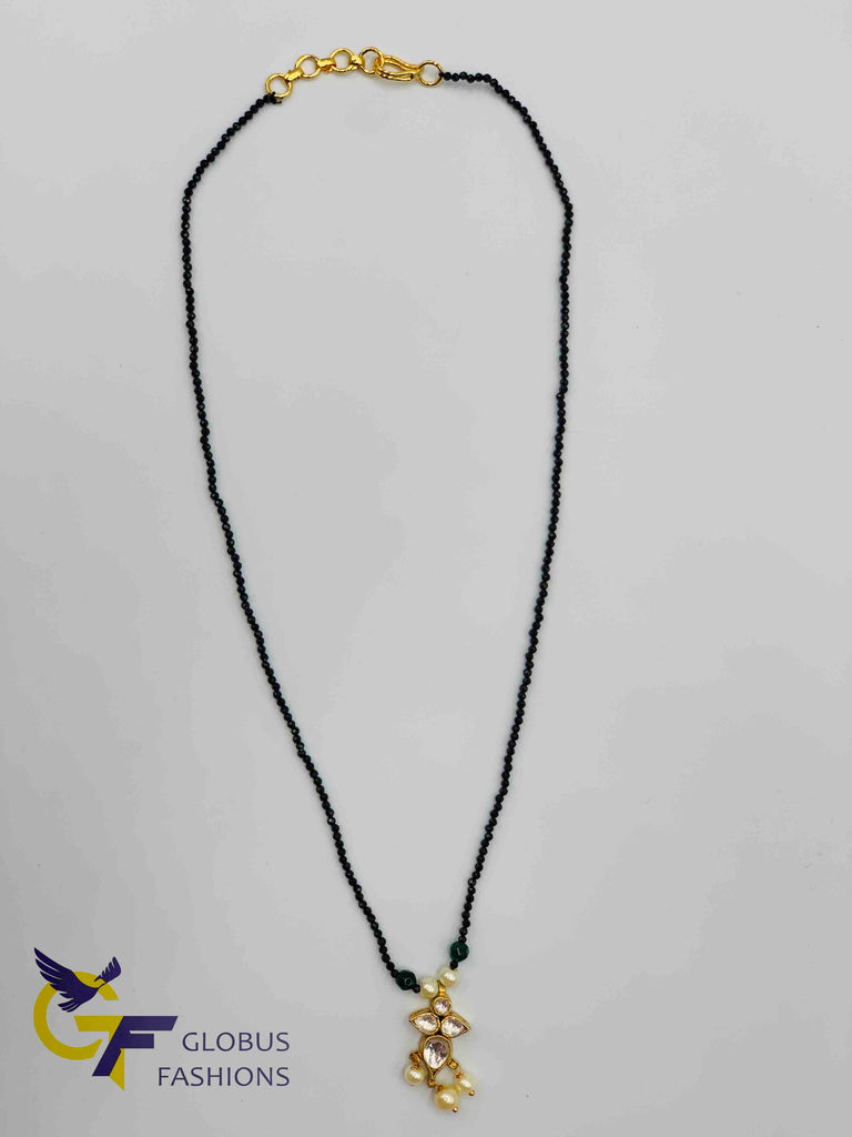 Single line black diamond beads chain with kundan stones pendant