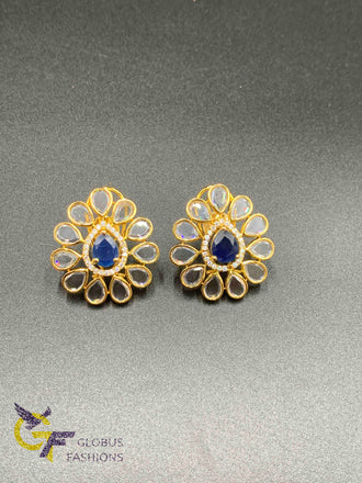 Cute uncut cz stones with ruby and sapphire stones big earrings