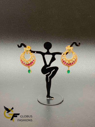 Multicolor stones elegant flower design chandbali earrings