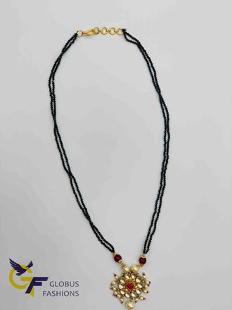 Black diamond beads chain with kundan stones pendant