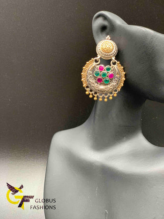 Multicolor stones German silver chandbali earrings