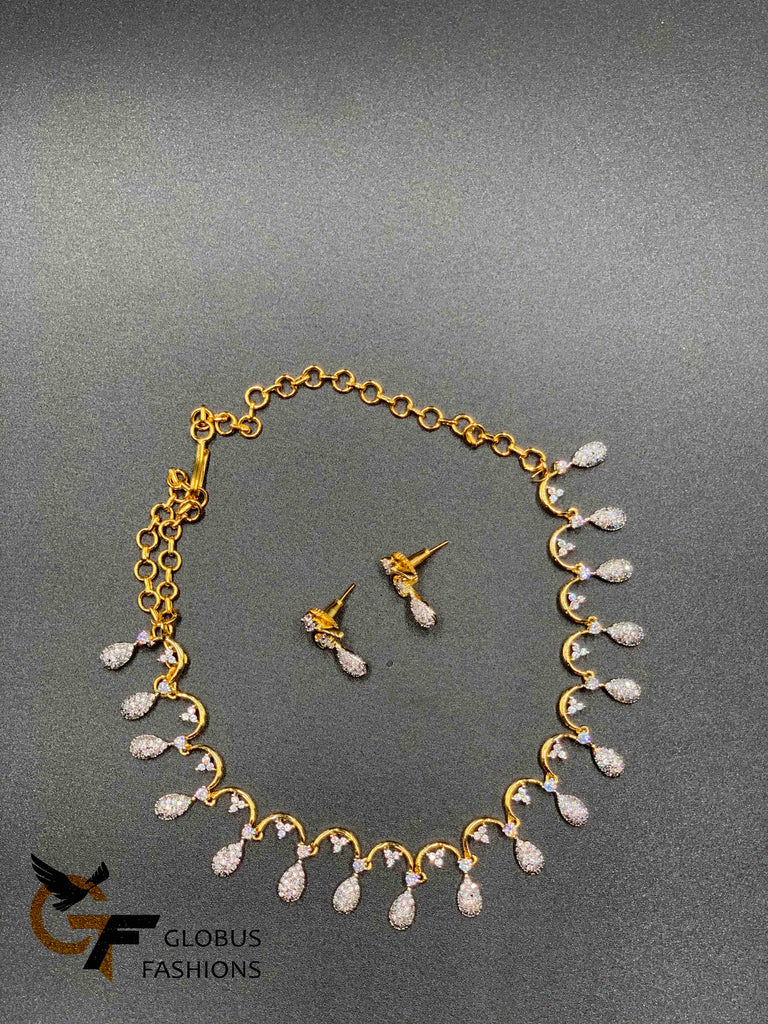 Silver and gold cz stones simple design necklace sets