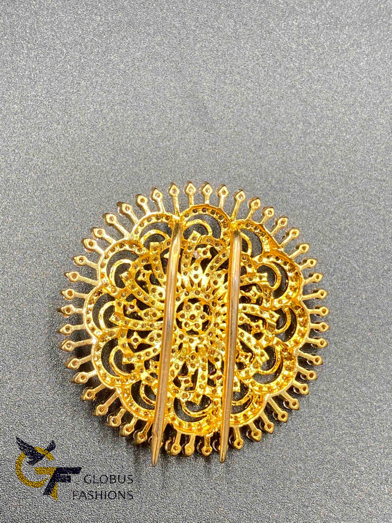 Beautiful CZ stones and rubies round shape big size hair clip