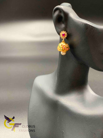 Multicolor stones small jumka earrings