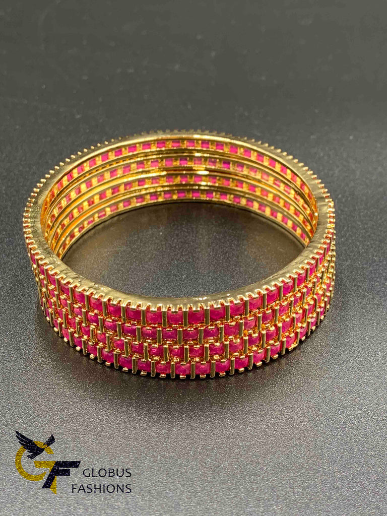 Square share ruby stones set of four bangles