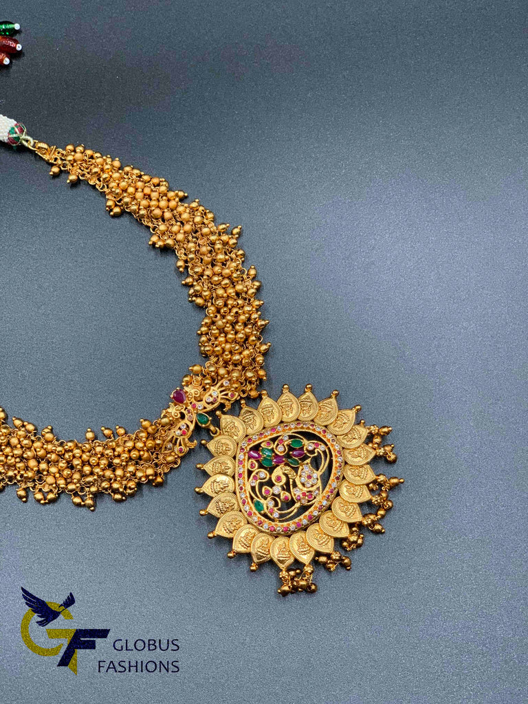 Traditional look antique Peacock and Lakshmi print design necklace set