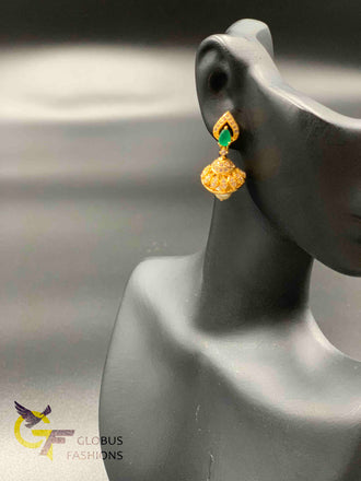Cz stones and emerald stones small jumka earrings