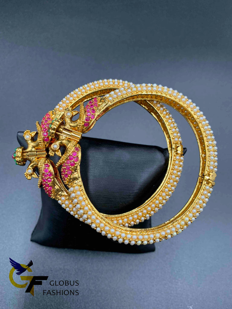 Peacock design Multicolor Stones with Pearls elegant Bangles