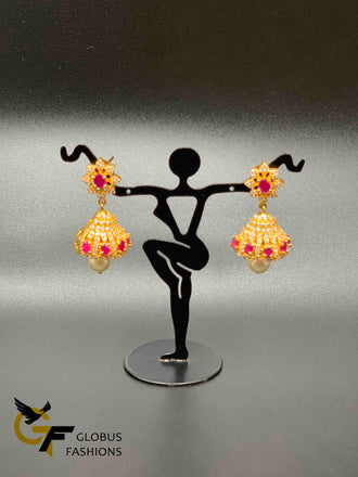 Cz stones and ruby stones jumka earrings