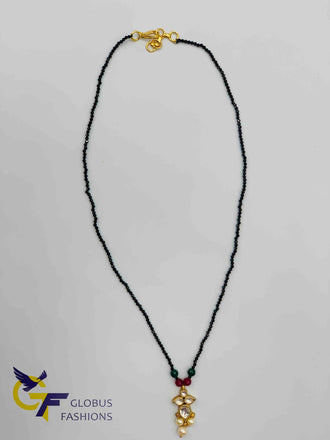 Single line black diamond beads chain with kundan stones pendant
