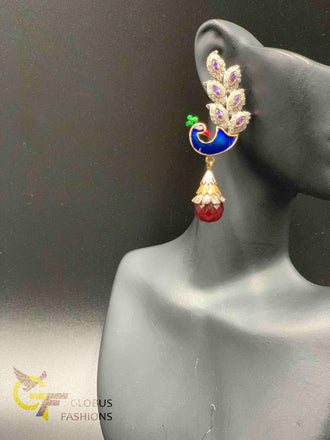 Elegant Peacock design multicolor stones oxidize earrings