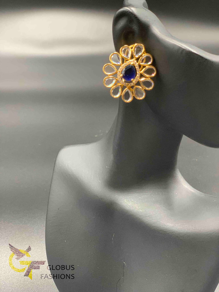 Cute uncut cz stones with ruby and sapphire stones big earrings