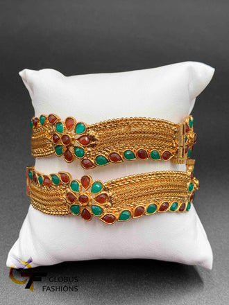 Antique look multicolor stones screw type kada bangles