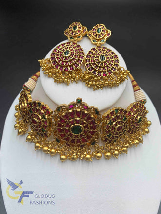 Traditional Ruby & Emerald Stones old traditional type necklace set