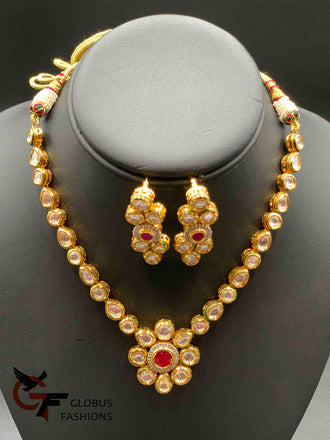 Flower stones Kundan stones with ruby stones necklace set