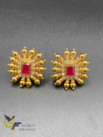 Square shape full gold studs with changeable stones